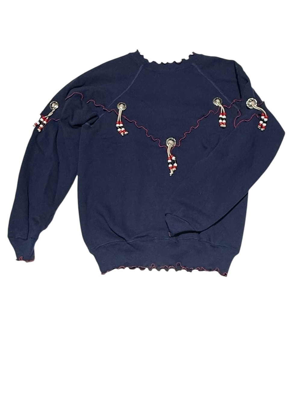 Vintage 1980s Hanes Navy Sweatshirt with Western Conch and Patriotic Beading